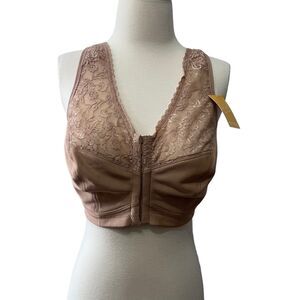 DELIMIRA Women Front Closure Bra Full Coverage Wirefree Lace 38DD Racerback